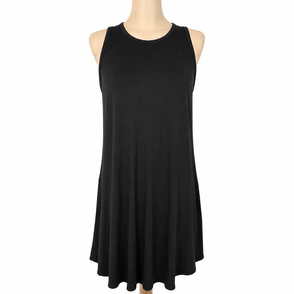 SHEBIRD Black Tunic Tank Sleeveless Shift Dress Built in Bra Size 4 Pockets